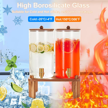 2pcs 1.5 Gallon Glass Drink Dispenser with Wood Stand