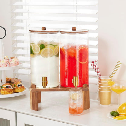 2pcs 1.5 Gallon Glass Drink Dispenser with Wood Stand