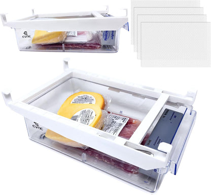 Refrigerator Drawers Fridge Drawer Organizer Fridge Organizer Drawers Small Size Refrigerator Shelf Pull Out Shelf Storage, Storage Egg Deli Cheese Meat 4 Liners Mats Included 15'' Max Size