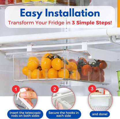Refrigerator Drawers Fridge Drawer Organizer Fridge Organizer Drawers Small Size Refrigerator Shelf Pull Out Shelf Storage, Storage Egg Deli Cheese Meat 4 Liners Mats Included 15'' Max Size