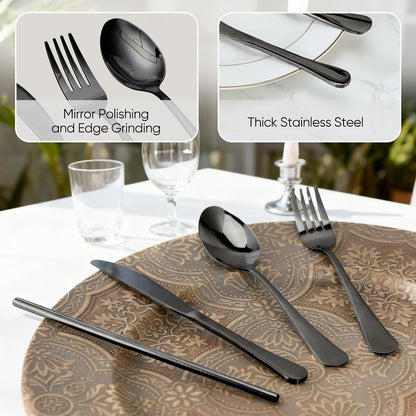 Travel Camping Utensils with Case, 6 Pcs Reusable Stainless Steel Silverware Cutlery Set, Spoon, Fork, Knife + Straw/Brush Kit for Camping, Travel, Office, Lunch Box, Eco On-the-Go (silver)