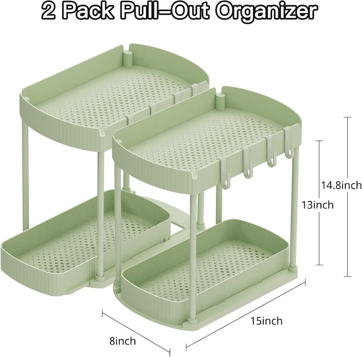 Multi-Purpose Pull-Out Storage Organizers, Under Sink/Cabinet Organizers and Storage for Bathroom & Kitchen, Black, 12.8 Inches, 2 Packs