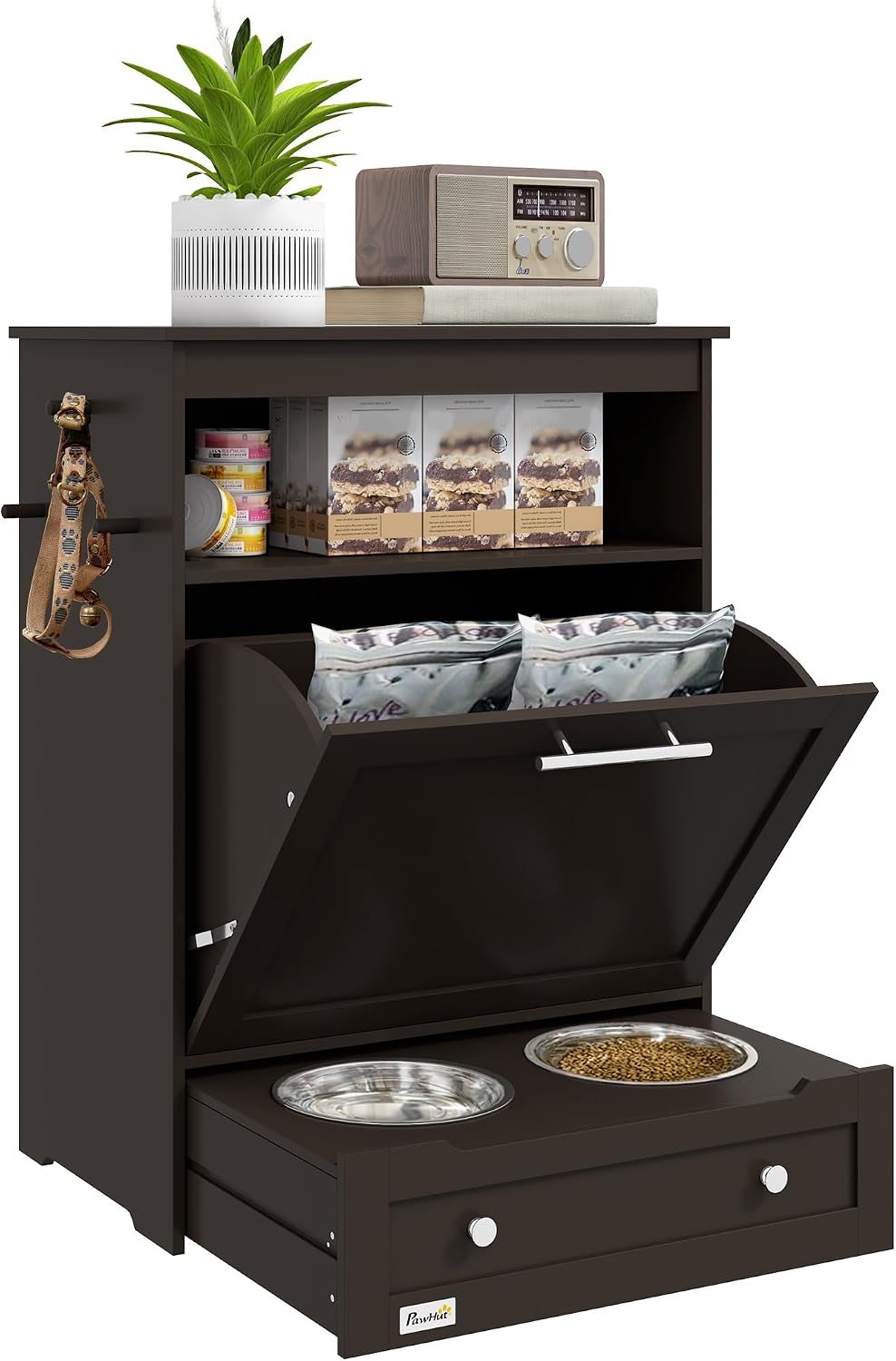Dog Feeding Station with Raised Bowls, Pet Feeder Station, Brown