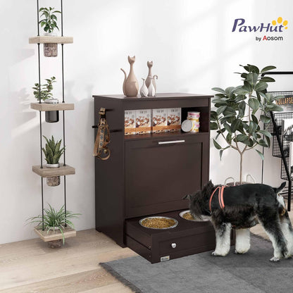 Dog Feeding Station with Raised Bowls, Pet Feeder Station, Brown