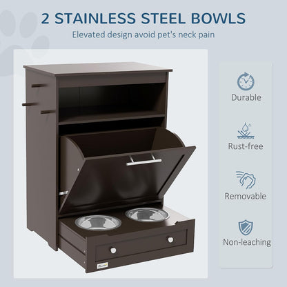 Dog Feeding Station with Raised Bowls, Pet Feeder Station, Brown