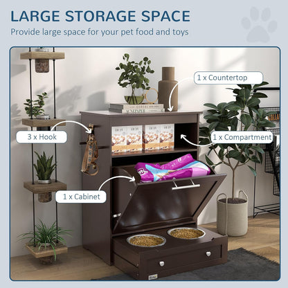 Dog Feeding Station with Raised Bowls, Pet Feeder Station, Brown