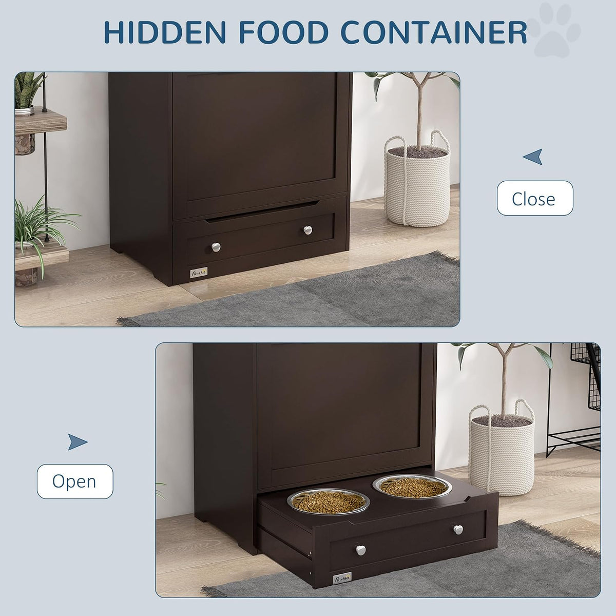 Dog Feeding Station with Raised Bowls, Pet Feeder Station, Brown