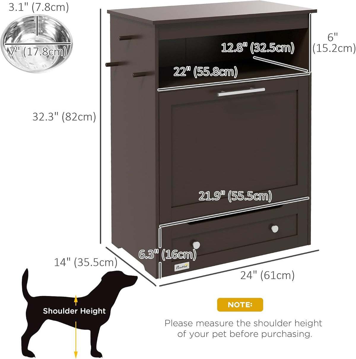 Dog Feeding Station with Raised Bowls, Pet Feeder Station, Brown