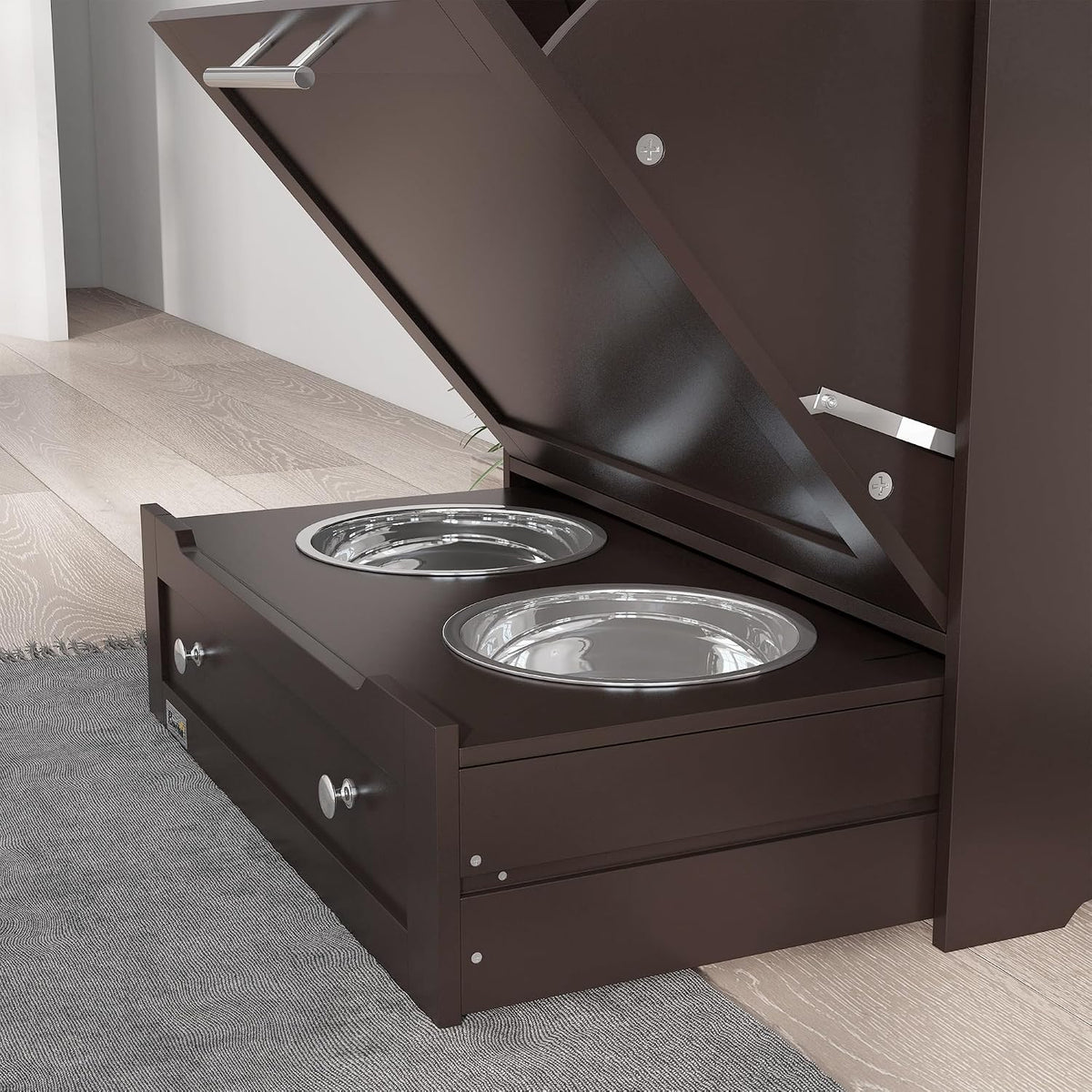 Dog Feeding Station with Raised Bowls, Pet Feeder Station, Brown