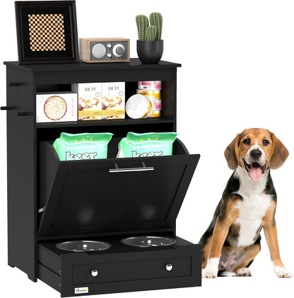 Dog Feeding Station with Raised Bowls, Pet Feeder Station, Brown