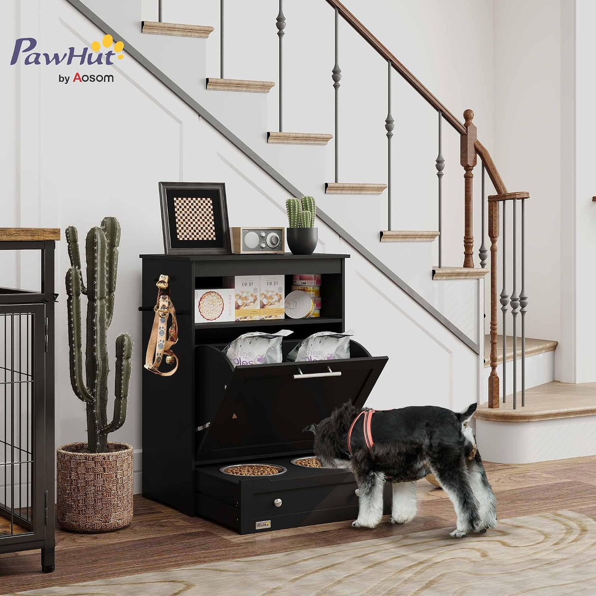 Dog Feeding Station with Raised Bowls, Pet Feeder Station, Brown
