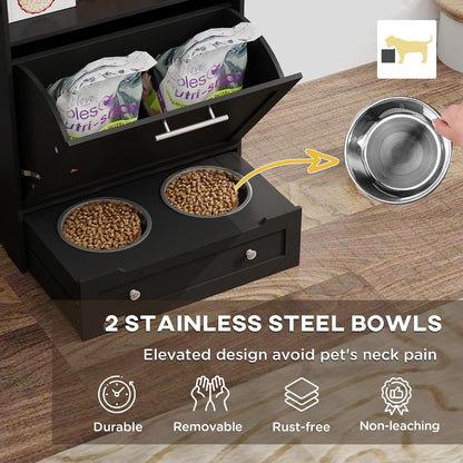 Dog Feeding Station with Raised Bowls, Pet Feeder Station, Brown