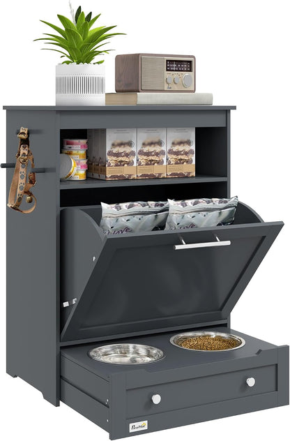 Dog Feeding Station with Raised Bowls, Pet Feeder Station, Brown