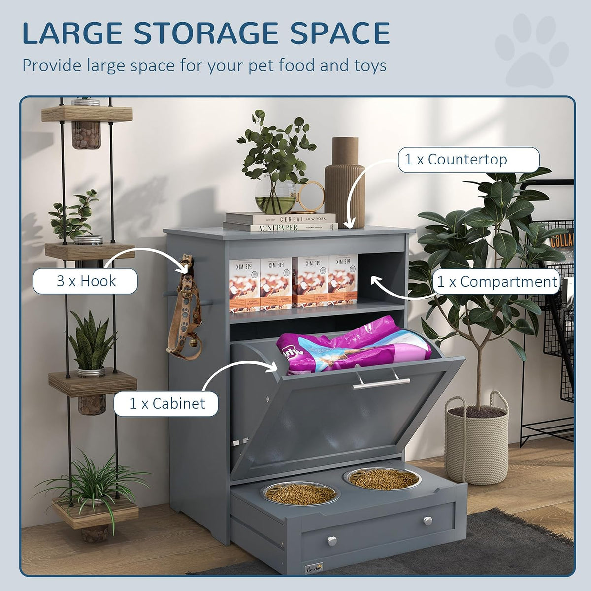 Dog Feeding Station with Raised Bowls, Pet Feeder Station, Brown