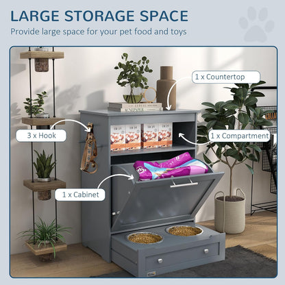 Dog Feeding Station with Raised Bowls, Pet Feeder Station, Brown