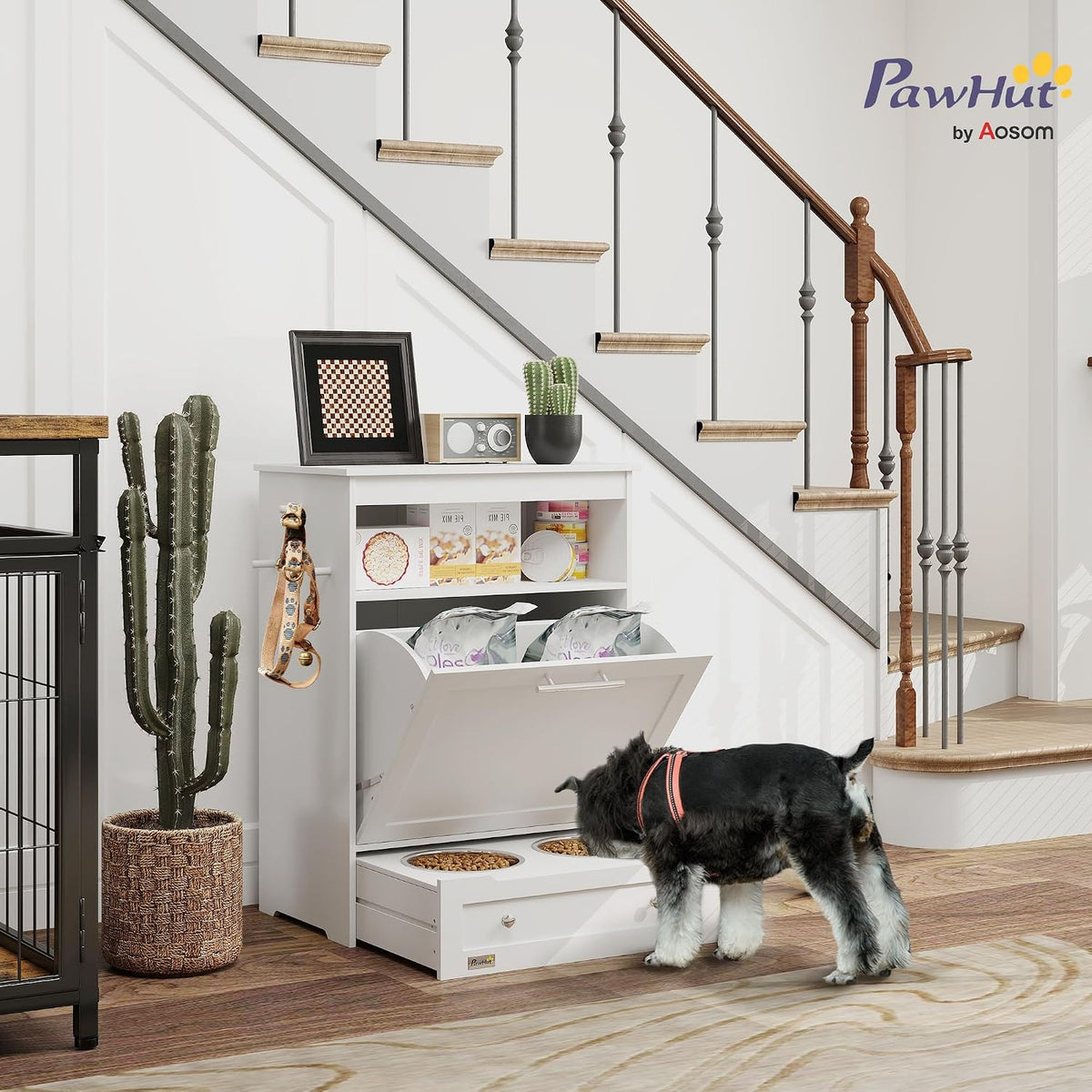 Dog Feeding Station with Raised Bowls, Pet Feeder Station, Brown
