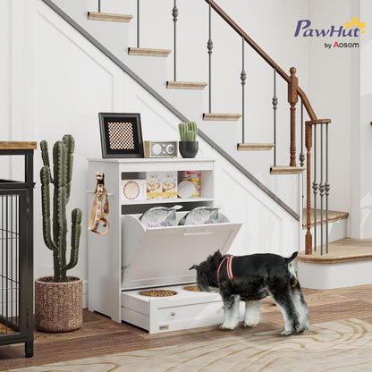 Dog Feeding Station with Raised Bowls, Pet Feeder Station, Brown