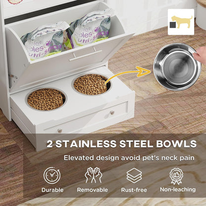 Dog Feeding Station with Raised Bowls, Pet Feeder Station, Brown