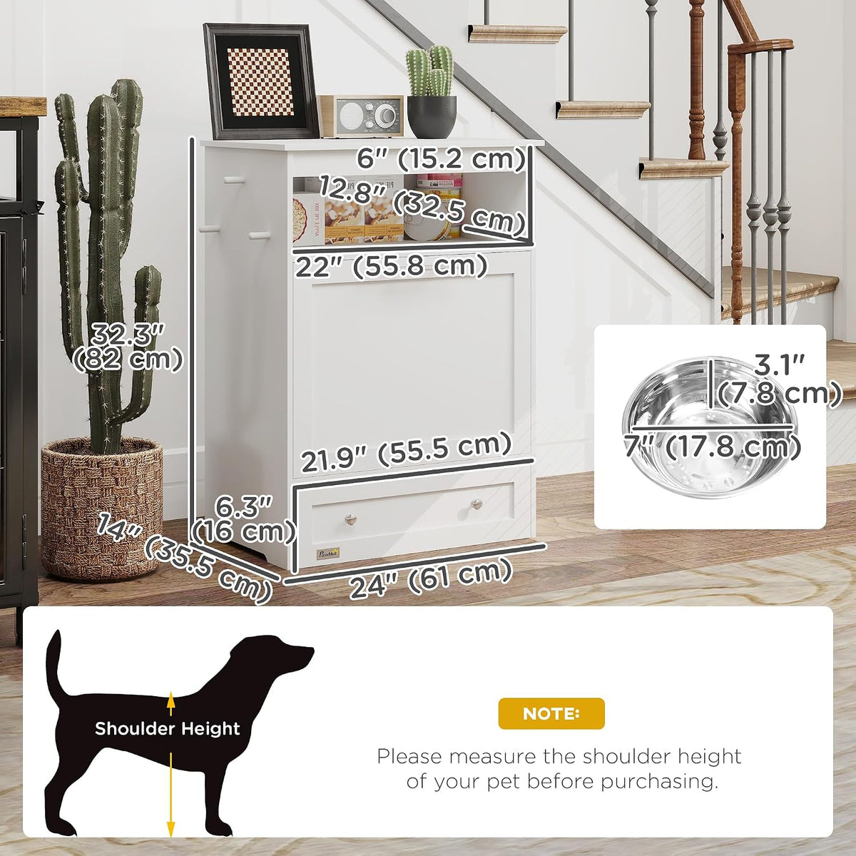 Dog Feeding Station with Raised Bowls, Pet Feeder Station, Brown