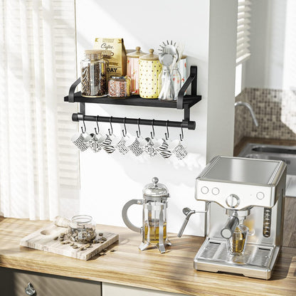 17.3"Floating Wall Shelf Solid Wood,Coffee Bar Carbonized Black