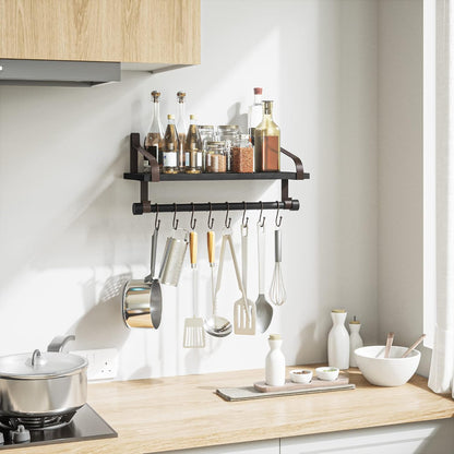 17.3"Floating Wall Shelf Solid Wood,Coffee Bar Carbonized Black