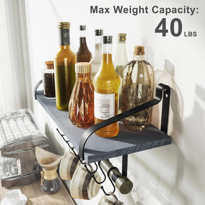 17.3"Floating Wall Shelf Solid Wood,Coffee Bar Carbonized Black