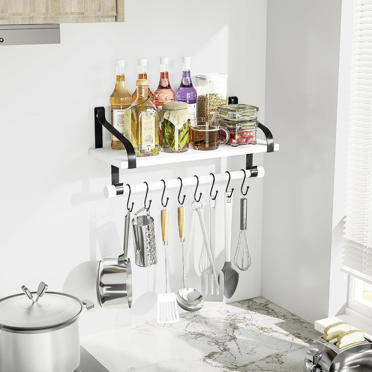 17.3"Floating Wall Shelf Solid Wood,Coffee Bar Carbonized Black