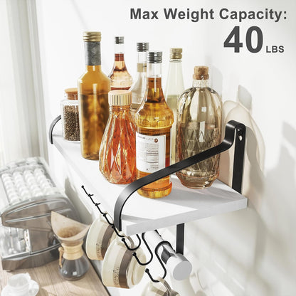 17.3"Floating Wall Shelf Solid Wood,Coffee Bar Carbonized Black