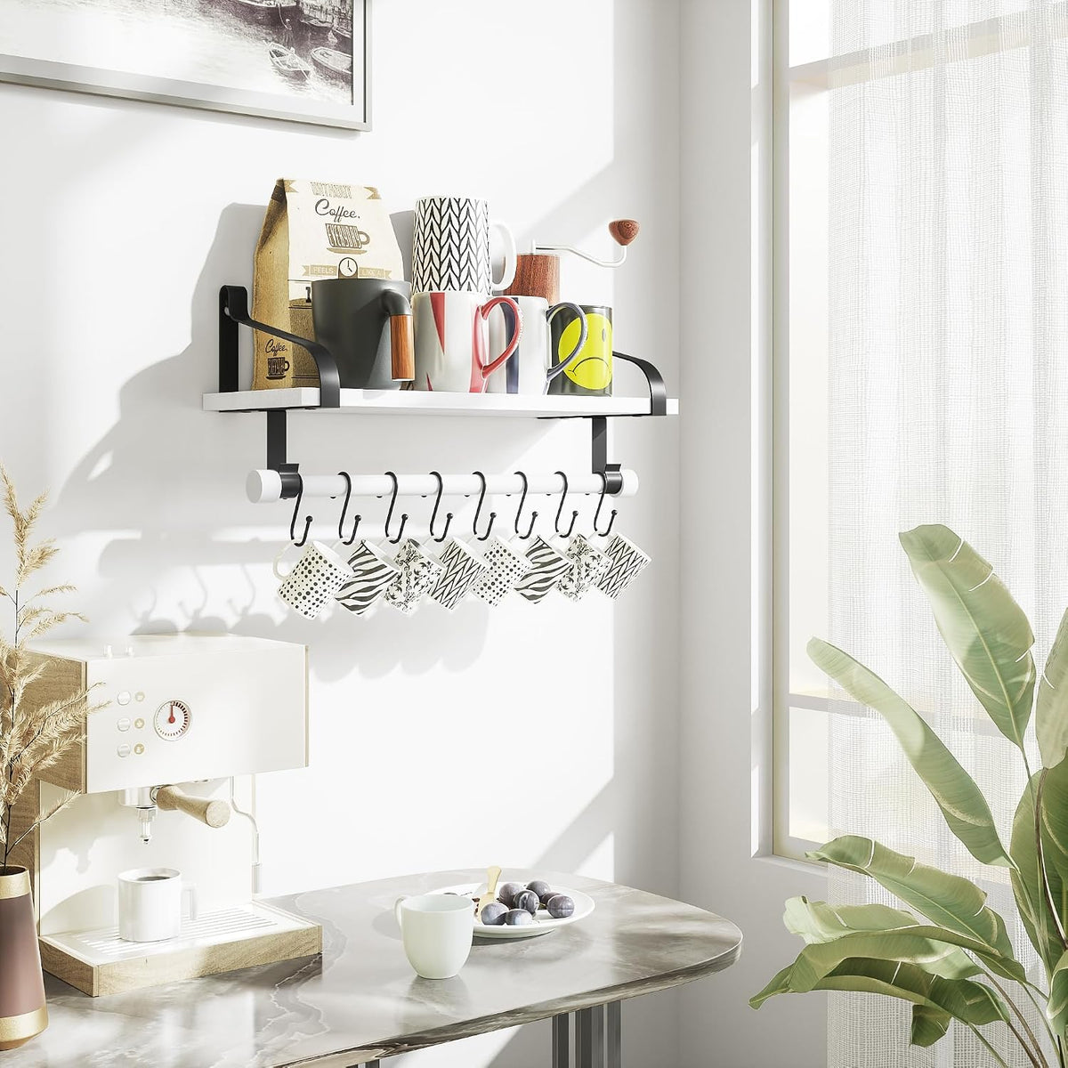 17.3"Floating Wall Shelf Solid Wood,Coffee Bar Carbonized Black