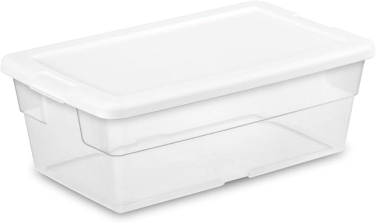 Storage Box Stackable Tote, White, 12 Quart | Clear Plastic Container with Secure Snapping Lids for Home and Office Organization