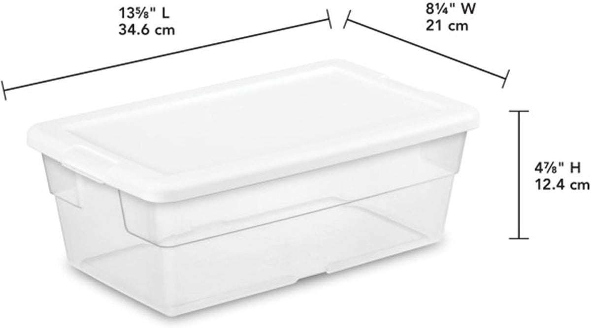 Storage Box Stackable Tote, White, 12 Quart | Clear Plastic Container with Secure Snapping Lids for Home and Office Organization