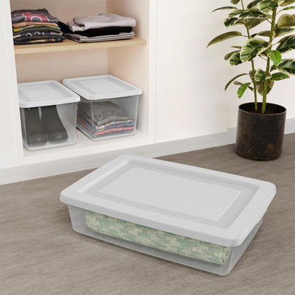 Storage Box Stackable Tote, White, 12 Quart | Clear Plastic Container with Secure Snapping Lids for Home and Office Organization