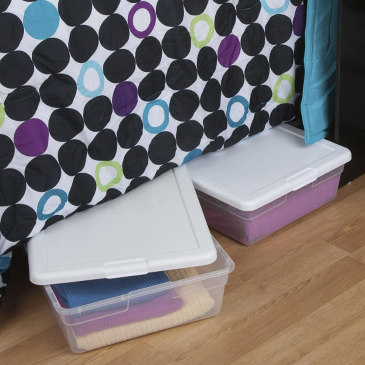 Storage Box Stackable Tote, White, 12 Quart | Clear Plastic Container with Secure Snapping Lids for Home and Office Organization
