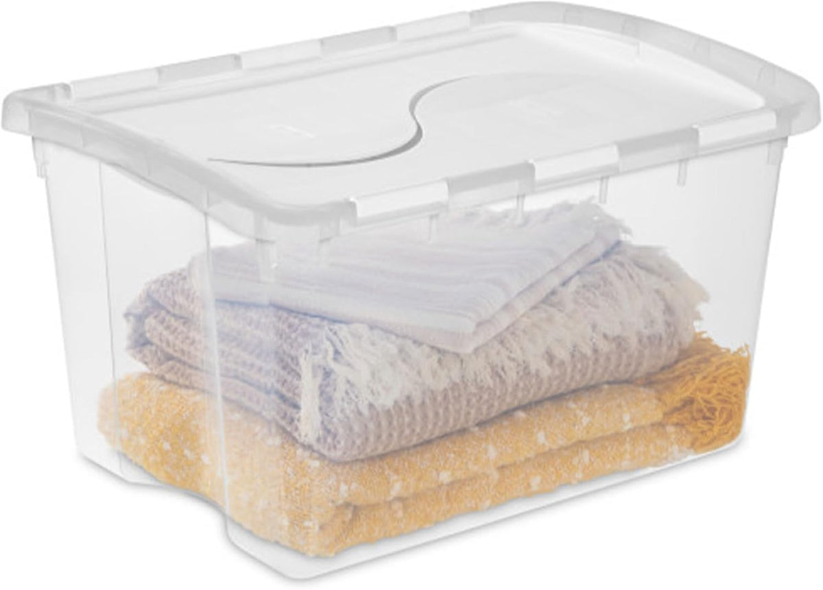 Storage Box Stackable Tote, White, 12 Quart | Clear Plastic Container with Secure Snapping Lids for Home and Office Organization