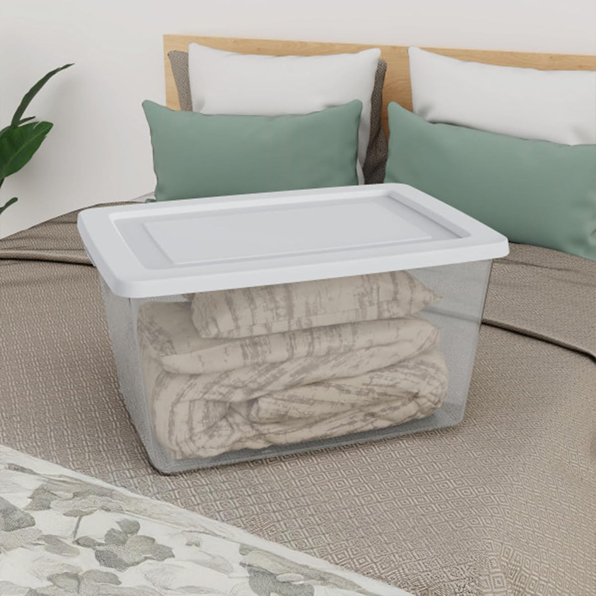 Storage Box Stackable Tote, White, 12 Quart | Clear Plastic Container with Secure Snapping Lids for Home and Office Organization