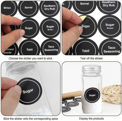 Spice Labels, 432 Pcs Self-Adhensive Round Spice Jar Labels, 1.5 In Waterproof Preprinted Chalkboard Style Tear Resistant Labels Stickers for Kitchen Food Pantry Glass Spices Jars Seasoning Containers