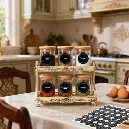 Spice Labels, 432 Pcs Self-Adhensive Round Spice Jar Labels, 1.5 In Waterproof Preprinted Chalkboard Style Tear Resistant Labels Stickers for Kitchen Food Pantry Glass Spices Jars Seasoning Containers