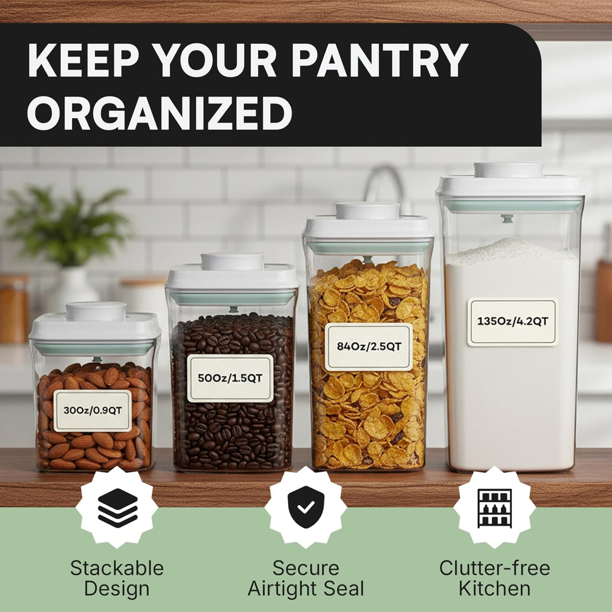Bop Top Airtight Food Storage Containers | Pop-Top Lid | 2 Cups / 16 Oz | kitchen canister set, for flour, sugar, snacks, pasta, baking