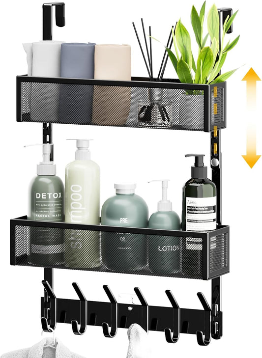 Over The Door Hooks Organizer,Door Hanger with 10 Hooks & 2 Basket