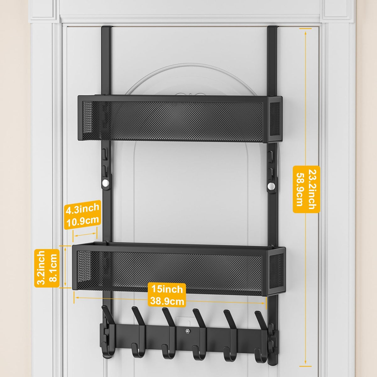 Over The Door Hooks Organizer,Door Hanger with 10 Hooks & 2 Basket