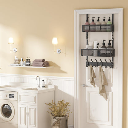 Over The Door Hooks Organizer,Door Hanger with 10 Hooks & 2 Basket