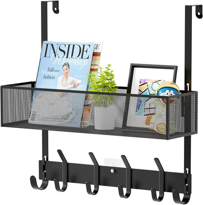 Over The Door Hooks Organizer,Door Hanger with 10 Hooks & 2 Basket