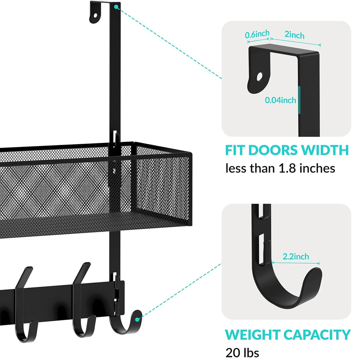 Over The Door Hooks Organizer,Door Hanger with 10 Hooks & 2 Basket