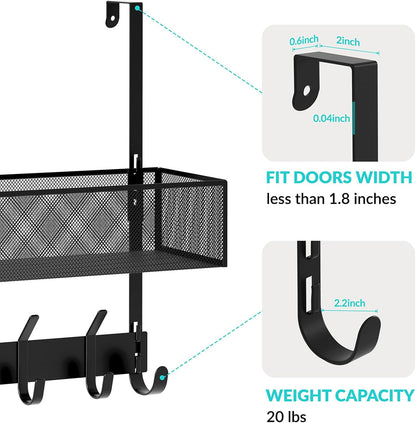 Over The Door Hooks Organizer,Door Hanger with 10 Hooks & 2 Basket