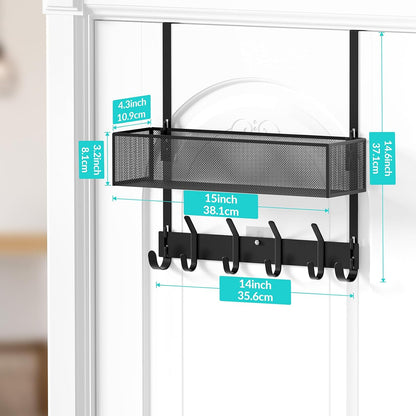 Over The Door Hooks Organizer,Door Hanger with 10 Hooks & 2 Basket