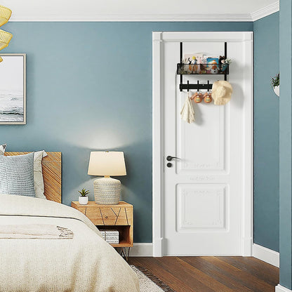 Over The Door Hooks Organizer,Door Hanger with 10 Hooks & 2 Basket