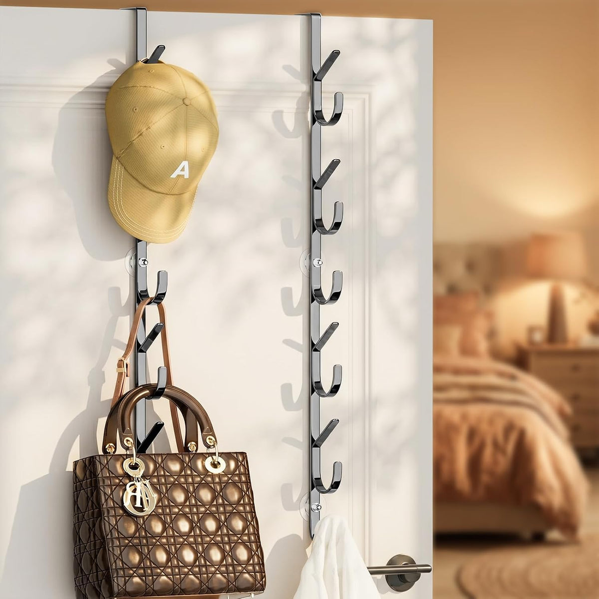 Over The Door Hooks Organizer,Door Hanger with 10 Hooks & 2 Basket
