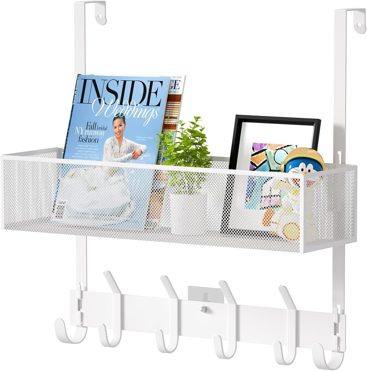 Over The Door Hooks Organizer,Door Hanger with 10 Hooks & 2 Basket