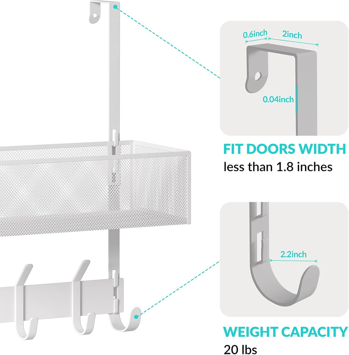 Over The Door Hooks Organizer,Door Hanger with 10 Hooks & 2 Basket