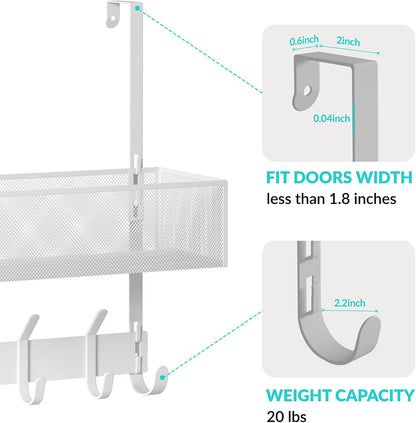 Over The Door Hooks Organizer,Door Hanger with 10 Hooks & 2 Basket